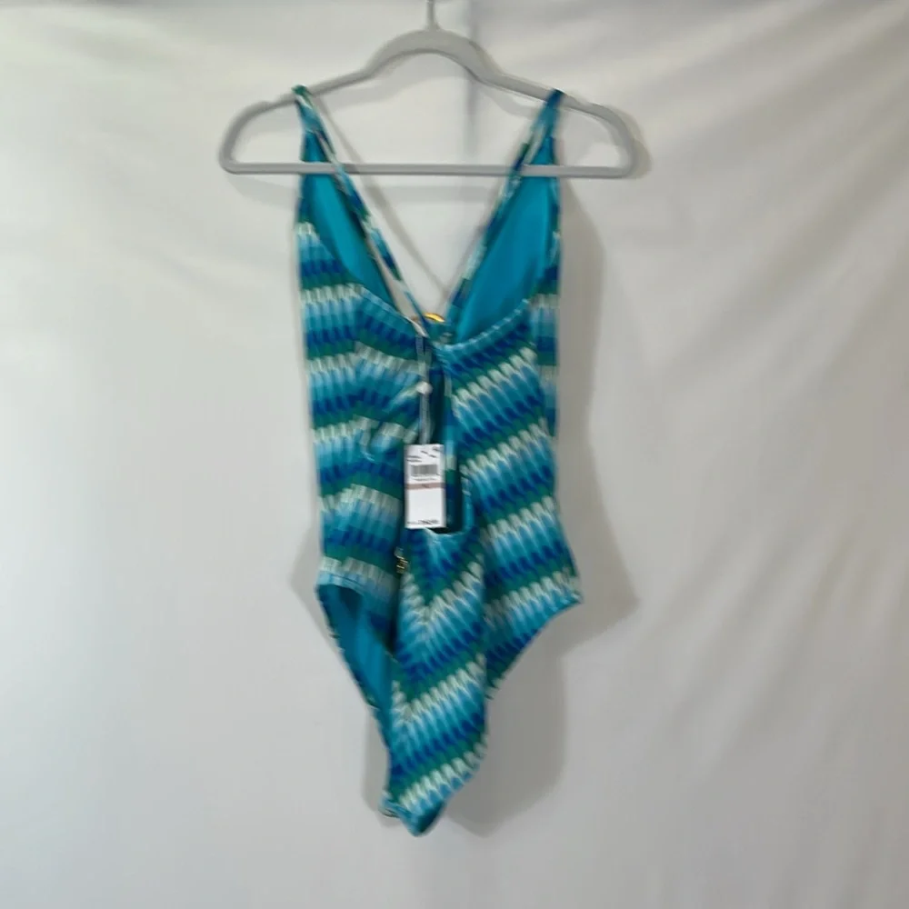 Trina Turk One-piece Swimsuit Size 12 NWT Multi Aqua Blue Print